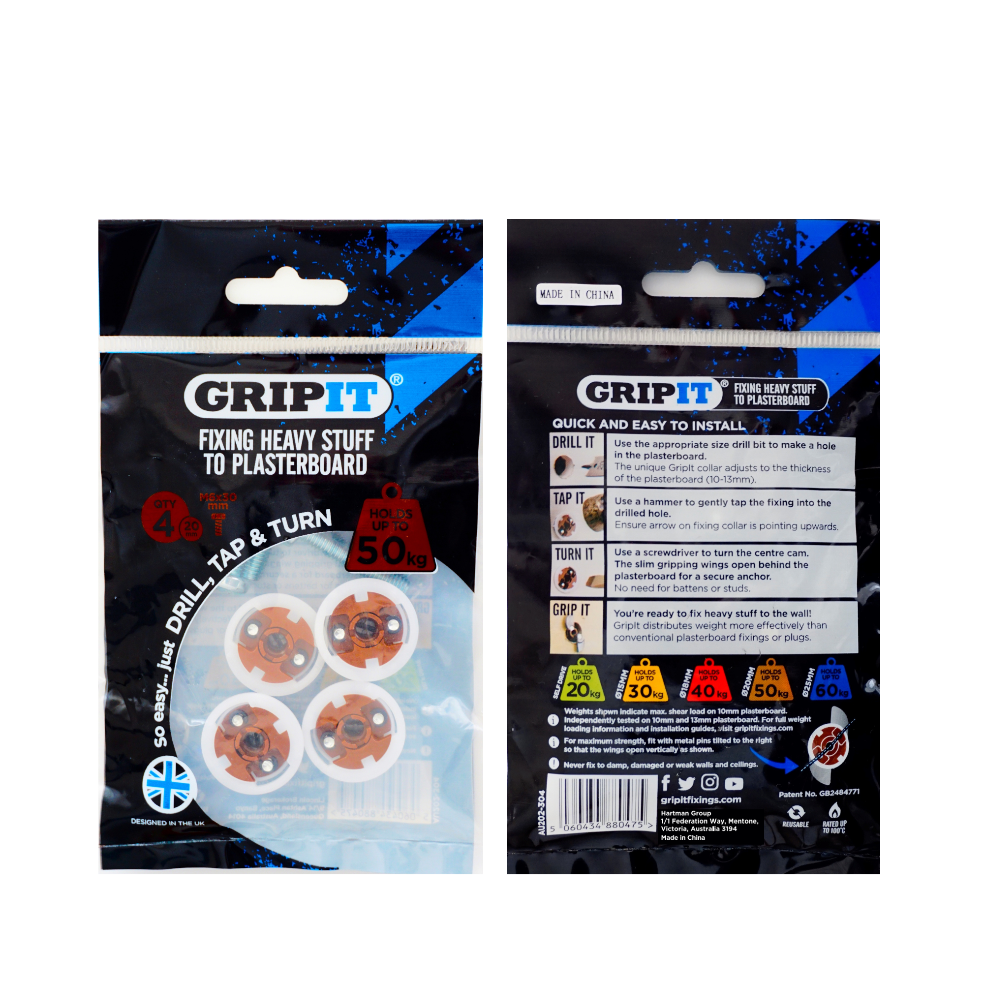 Gripit Brown 20mm Plasterboard Fixings (8 Per Pack)